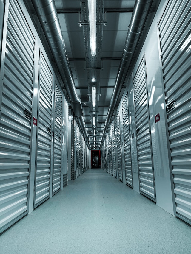 Cold storage with crates of fresh fruit ready for export